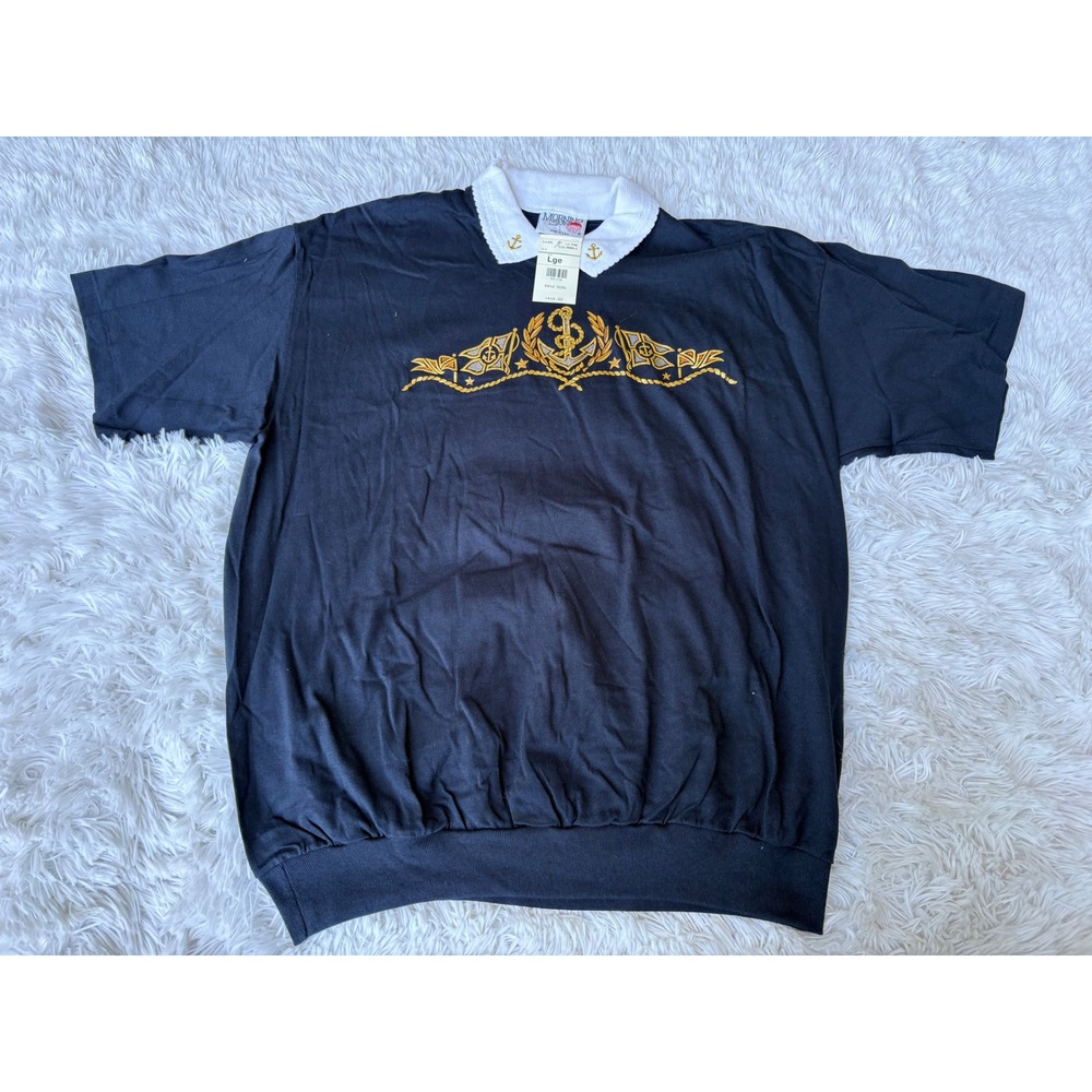 Vintage 90s‎ Morning Sun Nautical Polo Shirt Womens L Anchor Maritime Made USA